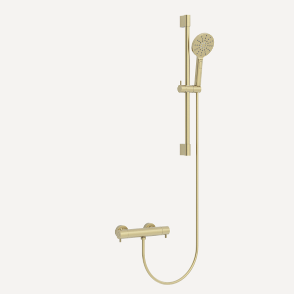 Ravine Exposed Thermostatic Bar Valve Shower Set Brushed Brass