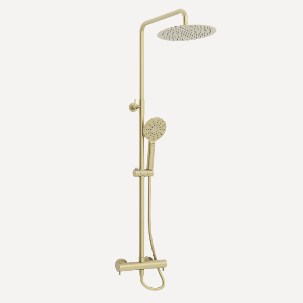Ravine Exposed Rigid Riser Thermostatic Shower Set Brushed Brass